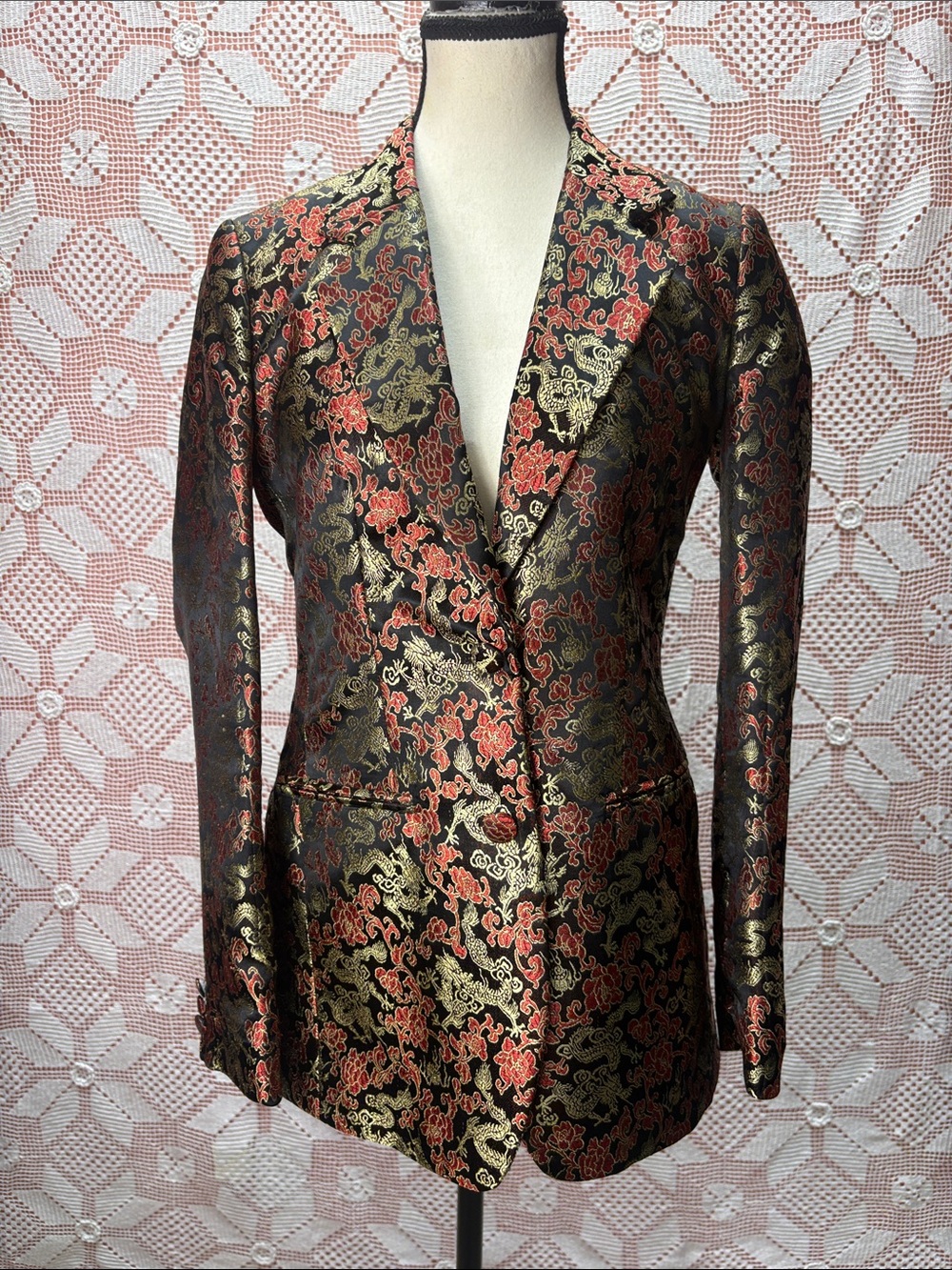 Vintage Asian-Inspired Brocade Dragon Blazer